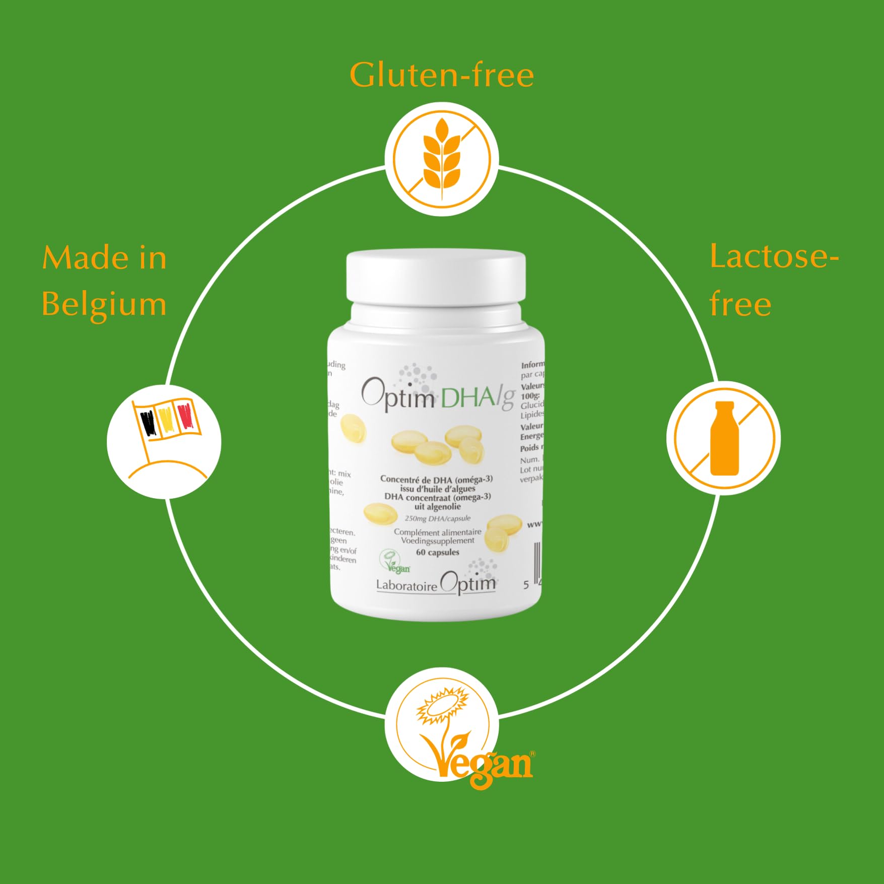 OPTIM DHAlg Oméga 3 DHA Vegan 250 mg Pack 3 x 60 Gélules | Huile de microalgues Schizochytrium, Sans poisson, Vegan Society, Cerveau & Vision, complément alimentaire