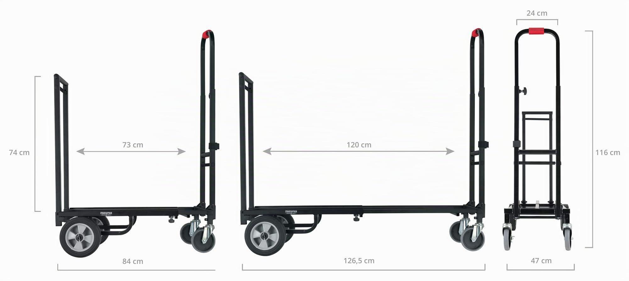 Stagecaptain SCS-80 MKII Sherpa Transportwagen - Sackkarre - Länge: 84 bis 126,5 cm - Höhe: 116 cm - Antirutschband auf Ladefläche - Belastbarkeit: max. 150 kg - Gewicht: 13,8 kg - schwarz