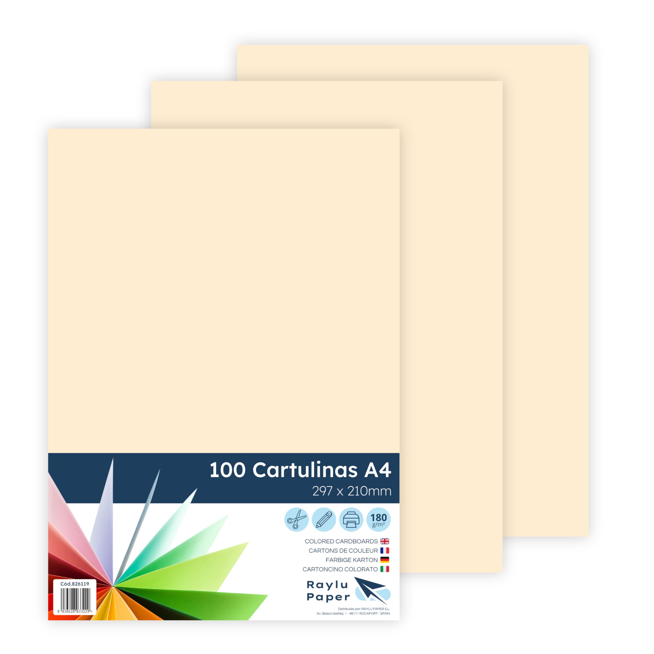 Raylu Paper® A4 100 x Flesh Coloured Cardstock, 180 g 210 x 297 mm, Ideal for Binding, Office Work, Drawing, Crafts, Suitable for School Use (Flesh)