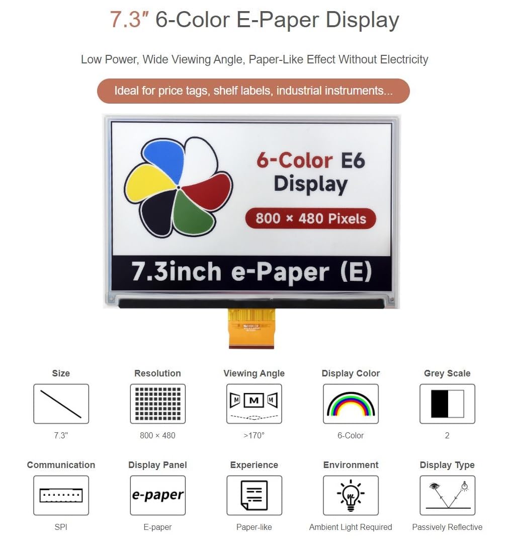 Amazon.co.jp：7.25インチ 6色電子ペーパーディスプレイ、Eインク