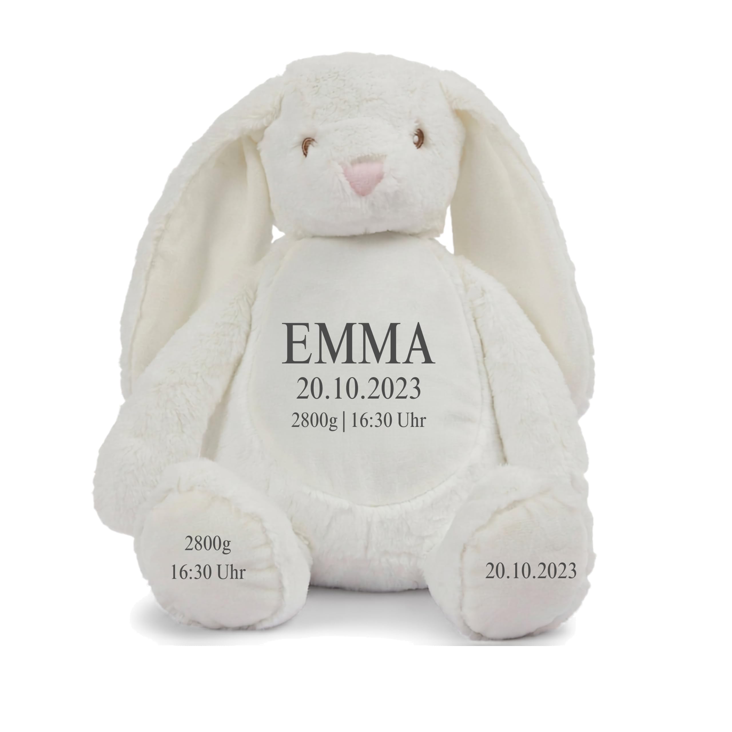 Personalisiertes Kuscheltier mit Namen & Wunschtext | Stofftier Hase Geschenk zu Geburt, Taufe, Prüfung & Geburtstag | Plüschtier für Babys & Erwachsene (42 cm, EN71) (Cream, Wunschtext)
