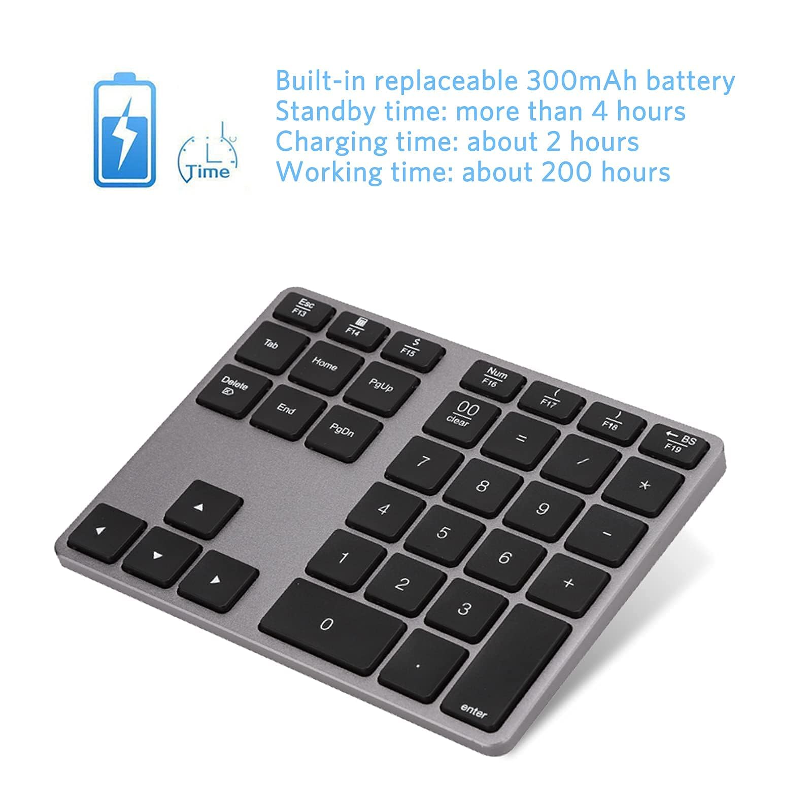 Agatige Tastiere Numeriche Bluetooth, BT308 Tastierino Wireless 35 Tasti 5.0 Ricaricabile Portatile Tastierino Numerico Sottile per PC Desktop Notebook Laptop(Grigio Ferro)