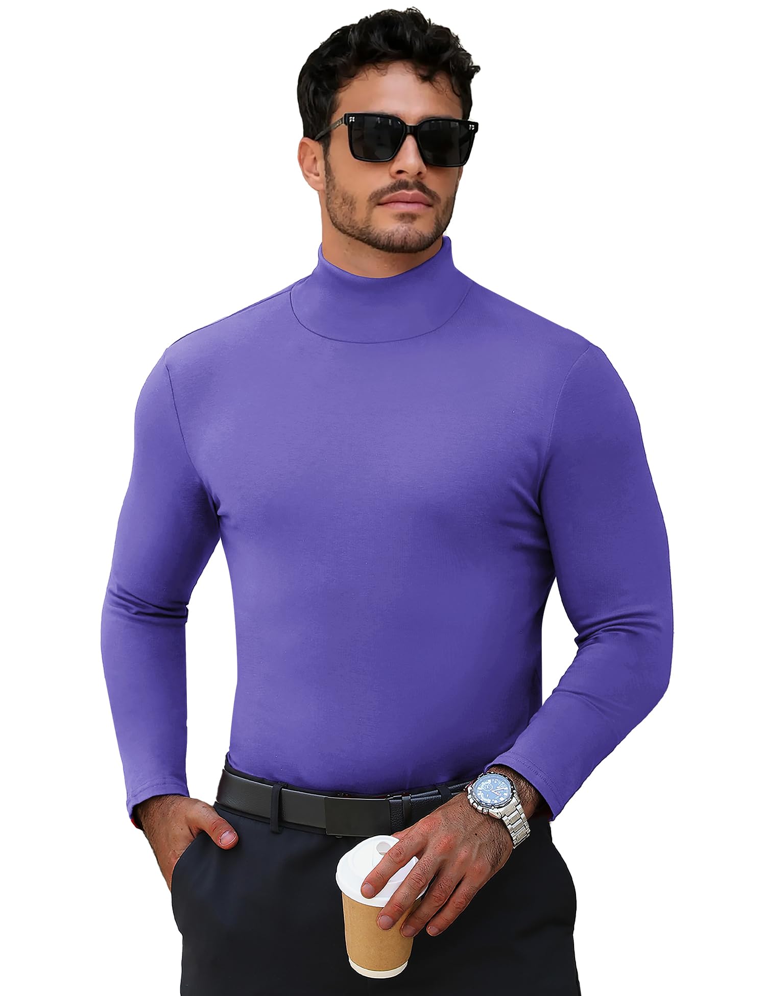 Men's Turtleneck Casual Basic High Neck Long Sleeve T Shirts Half Neck Lightweight Pullover Sweater