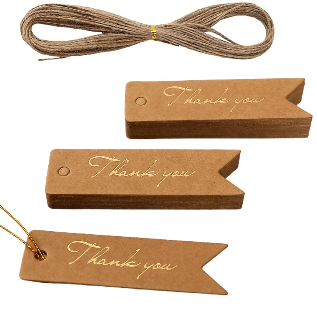 100 Etichette Regalo In Carta Kraft Con Spago - 7x2 Cm Per Matrimoni, Compleanni E Natale - Foto 5