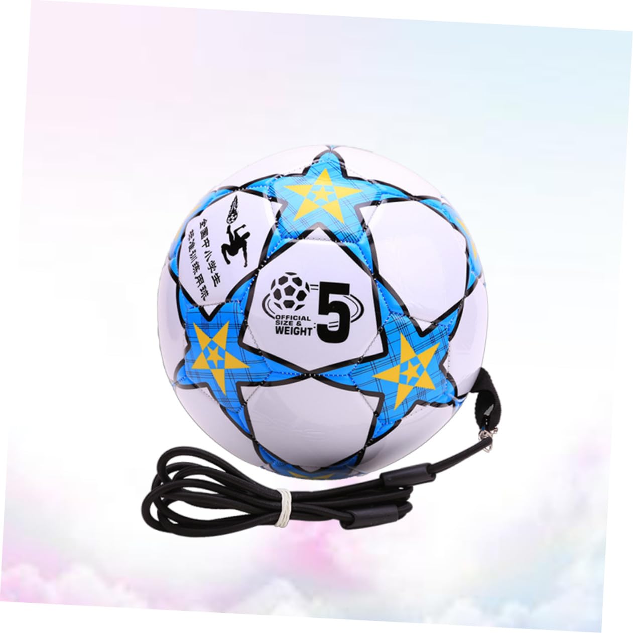 Balón de Entrenamiento de Fútbol con Cuerda, Pvc Negro para Niños | Diseño con Cuerda, Decoración con Impresión, Flexible y Duradero, Pensado para Estudiantes y Uso Infantil