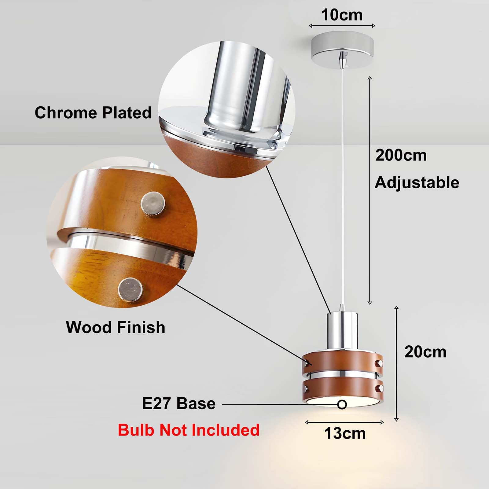 LFsem 2 Pack of Bedside Pendant Light Fixture, Vintage Walnut Pendant Lamp - Image 3