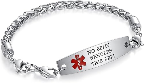 Miniatura 164 de Brazaletes de alerta médica ajustables de 7.5" a 9" para mujer/hombre, de acero inoxidable, intercambiables