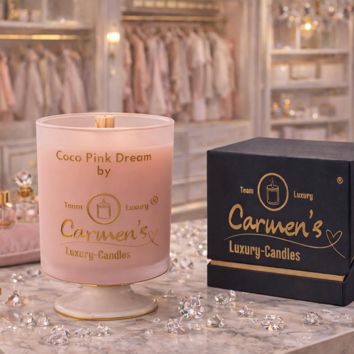 Coco Pink Dream – Candela di cera di cocco fatta a mano con profumo di cocco Bay in vetro di lusso