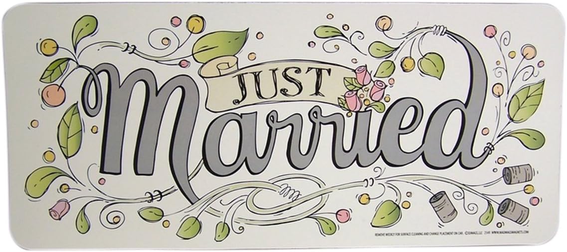 Car Magnet Just Married Wedding Magnetic Decal for Locker or Fridge, 12 Inches