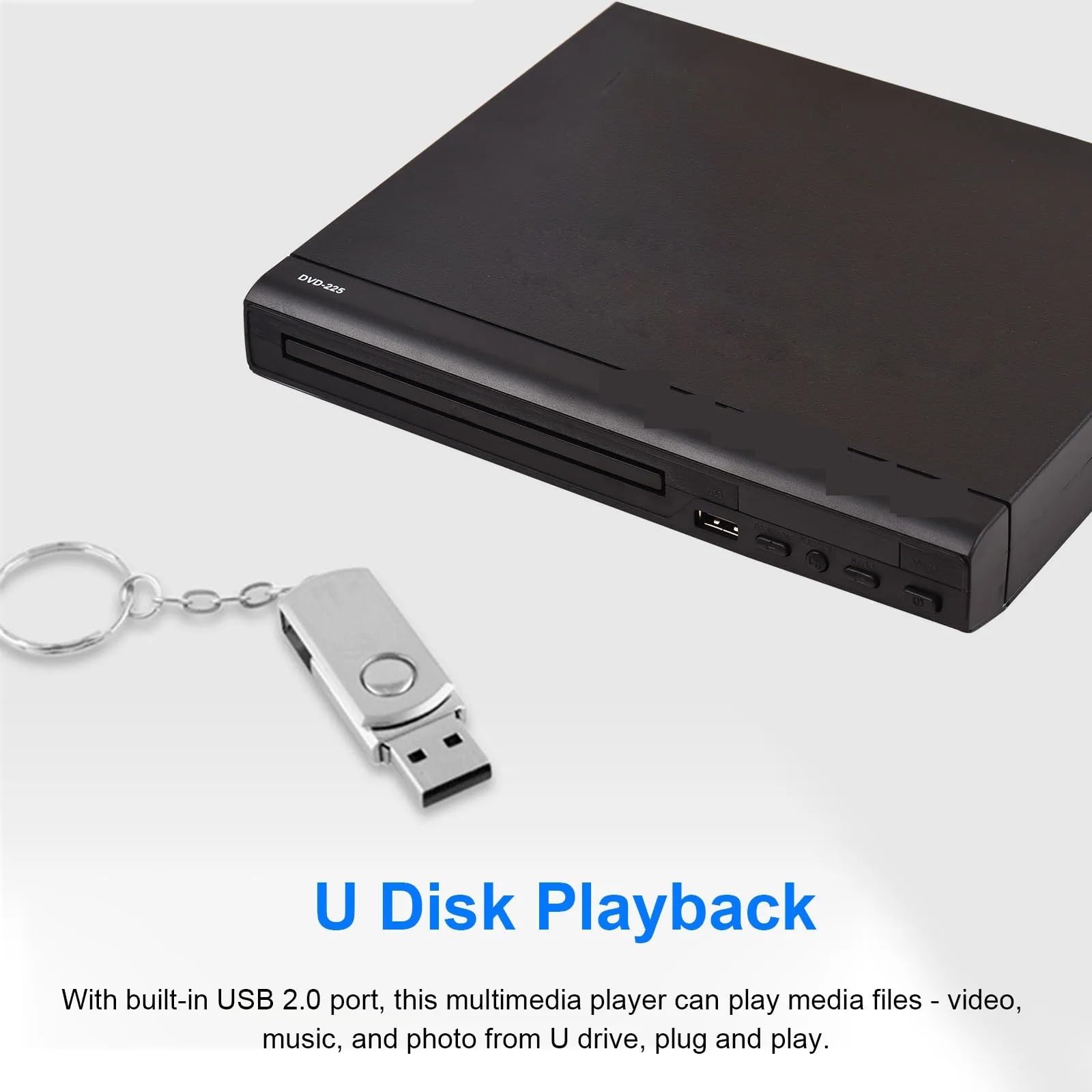 Lettore DVD Portatile, DVD-225 Lettore DVD domestico dischi VCD multimediale digitale Uscita AV con telecomando