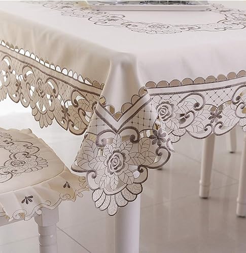 Miniatura 7 de AMZALI Mantel de encaje bordado de flores lavables a prueba de polvo, mantel rectangular de tela para cocina, cena, picnic, decoración del hogar al