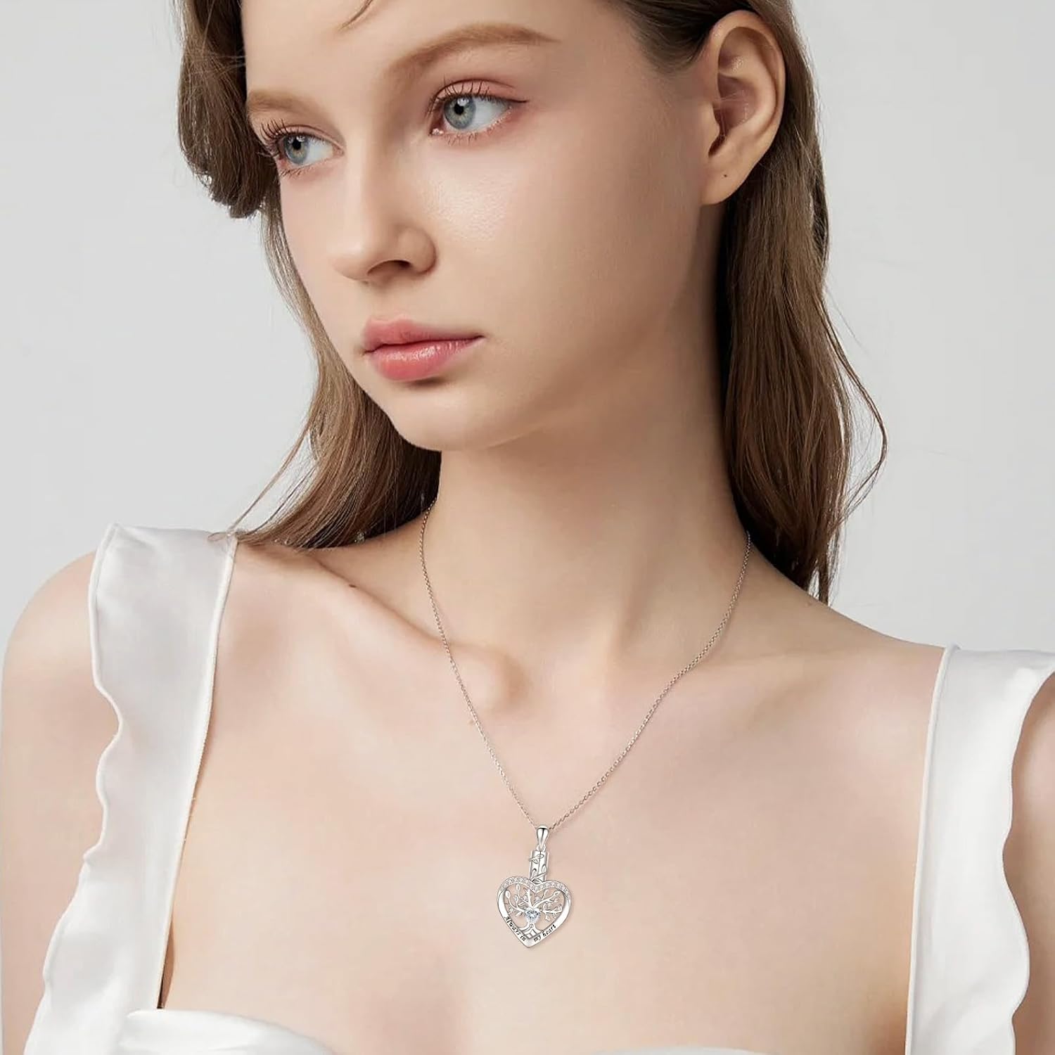 Sterling Silver Tree of Life Heart Urn Necklaces for Ashes - Cremation Memorial Jewelry Keepsake Pendant Necklace with Birthstone - Apr - Image 2