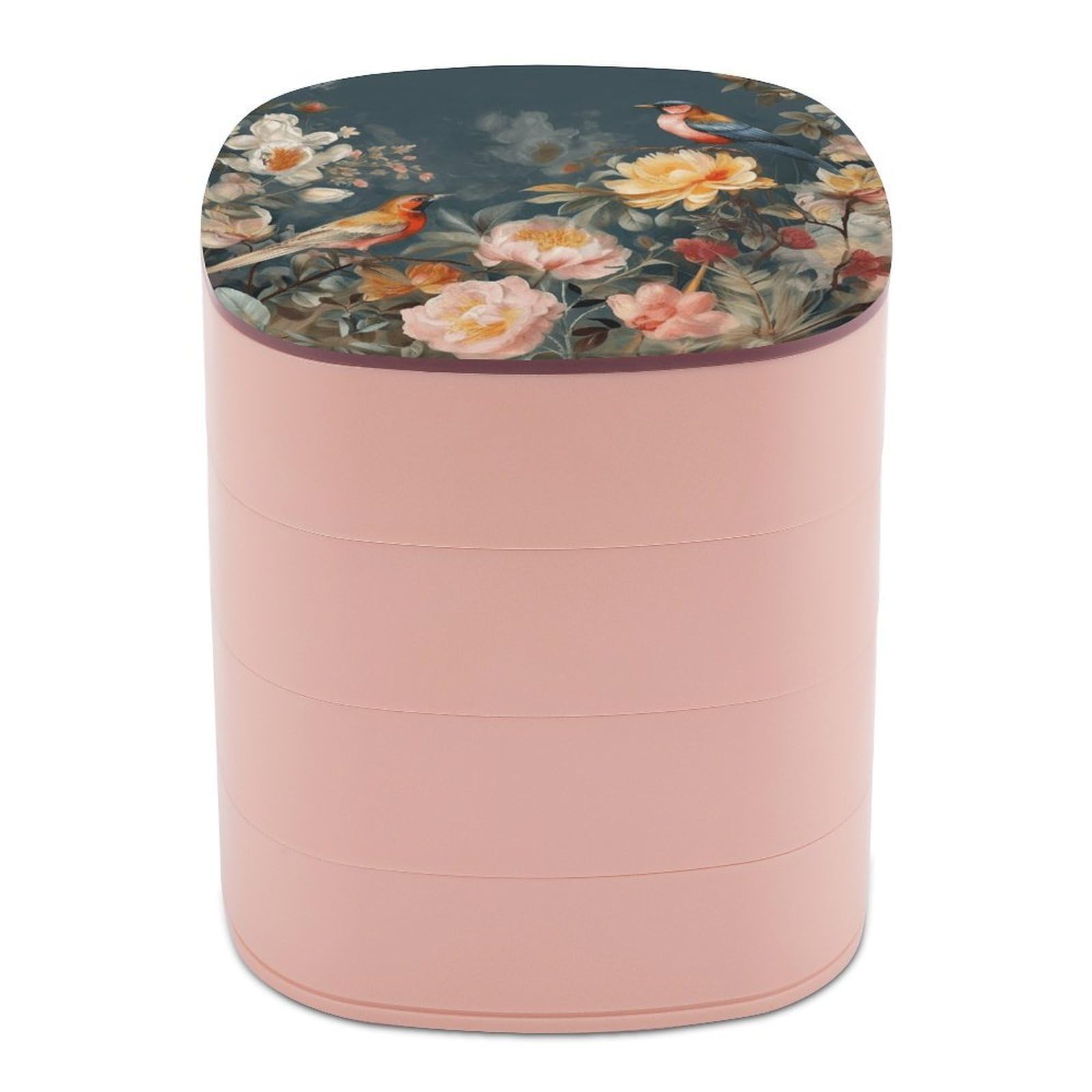 VstaDank Flowers Birds Jewelry Box with Mirror Travel Small Jewelry Case for Women 4-Layer Rotatable Jewelry Organizer Storage Box Portable Jewelry Storage Case for Rings Earrings