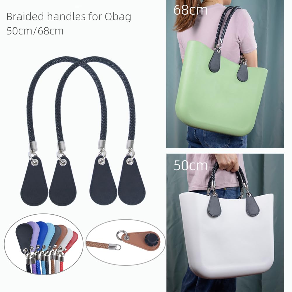Nowa 1 para Obag PU Tkane plecione skórzane uchwyty linowe paski okrągły uchwyt do akcesoriów O bag (czarny,Długość 68cm)