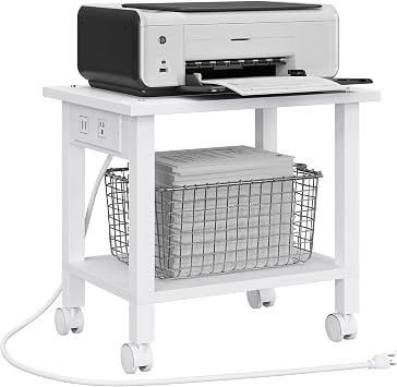 TUTOTAK Printer Stand, 2 Tier Rolling Printer Cart with Charging Station