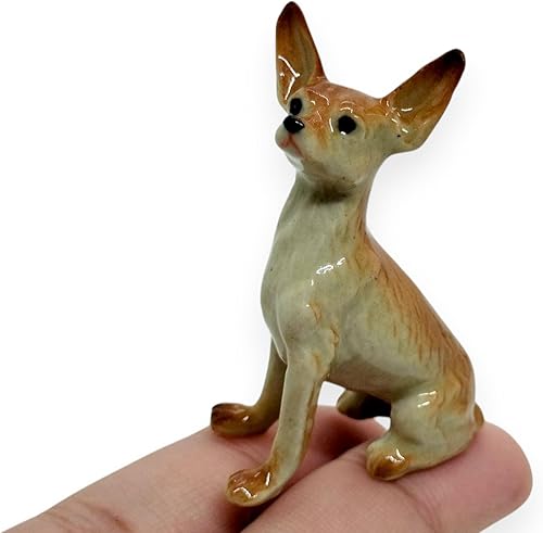 Miniatura 10 de WitnyStore Pequeña figura de perro chihuahua de 1 pulgadas de alto - Figuras de cerámica pintadas a mano en miniatura de animales domésticos caninos