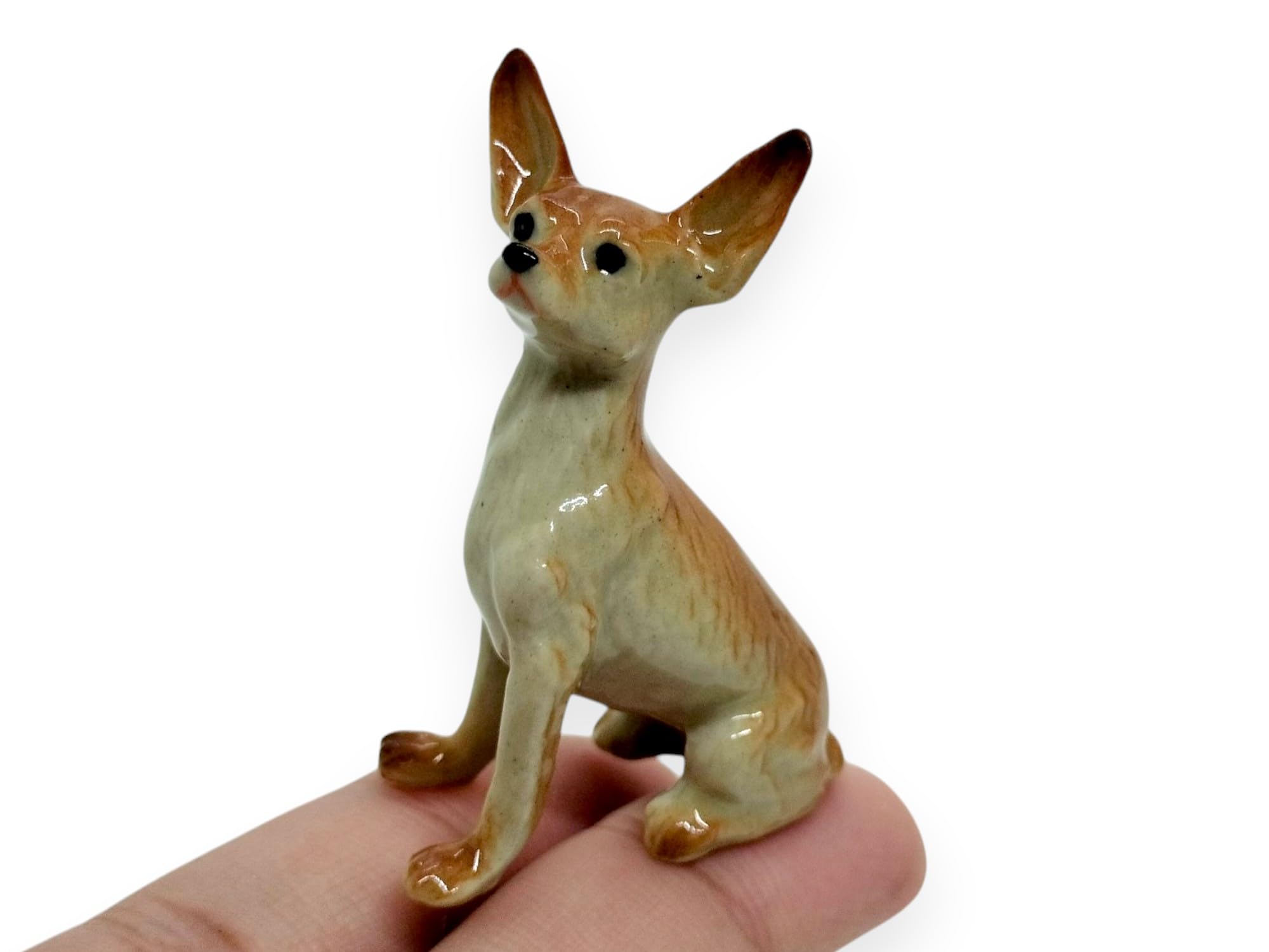 WitnyStore Tiny 1⅞" Brown Sitting Shorthair Chihuahua Mexican Dog Figurine - Miniature Hand Made Painted Ceramic Dogs Puppy Canine Animals Cute Porcelain Decorative Collectible Figures Décor Gifts