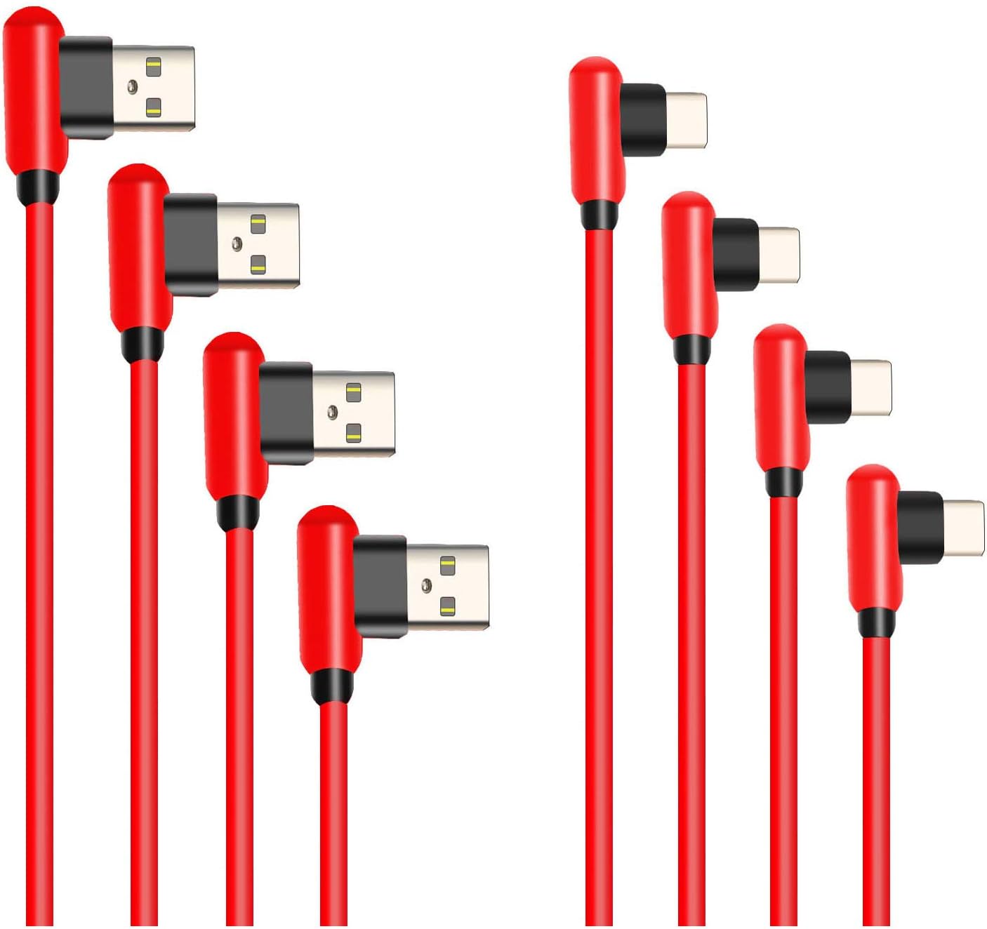 Right Angle USB C Cable Type C 90 Degree Charger 4 Pack 1ft 3ft 6ft 10ft Fast Charging Cable Rapid Charging Cord for Samsung Galaxy S10 S8 S9 Note 8 9 iPad LG V30 G6 Pixel Nexus Tablet