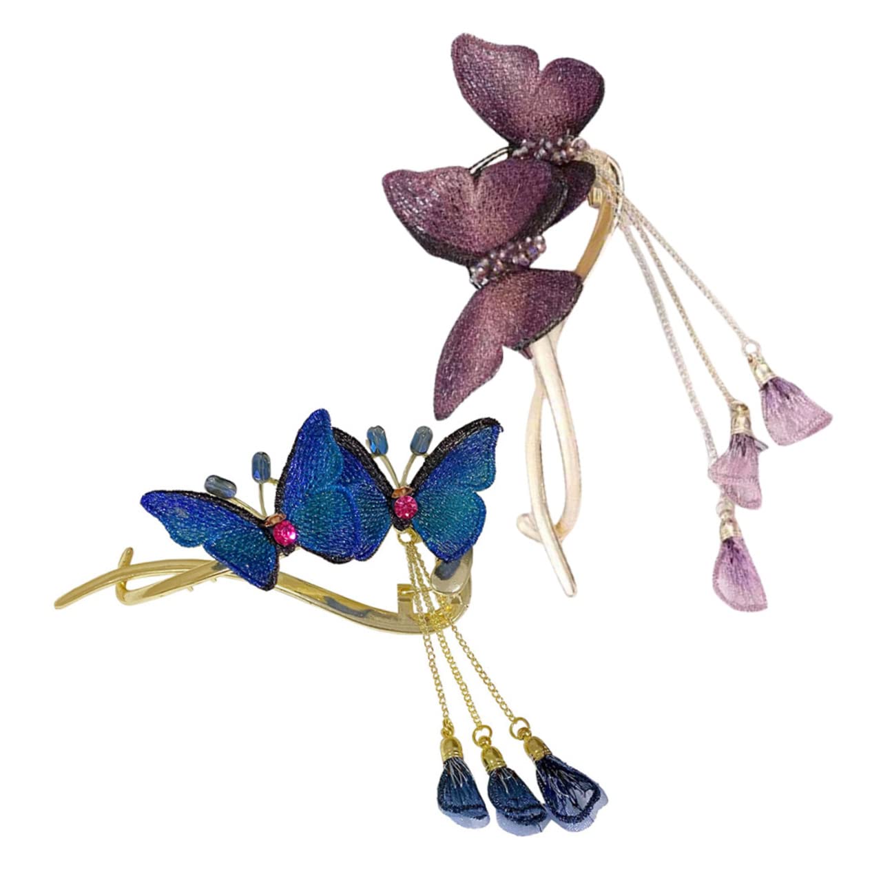 minkissy 2pcs Butterfly Embroidered Hair Clip Chinese Hair Accessories Decorative Hair Clips Japanese Hair Accessories Shawl and Sticks Hair Sticks for Buns Hair Barrettes for Women China