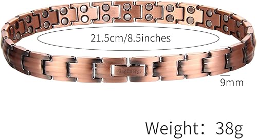 Vista 2 de MagEnergy Pulseras de cobre para mujer, 99.9% de cobre puro, pulsera de eslabones magnéticos, pulsera ajustable, regalos de joyería con herramienta
