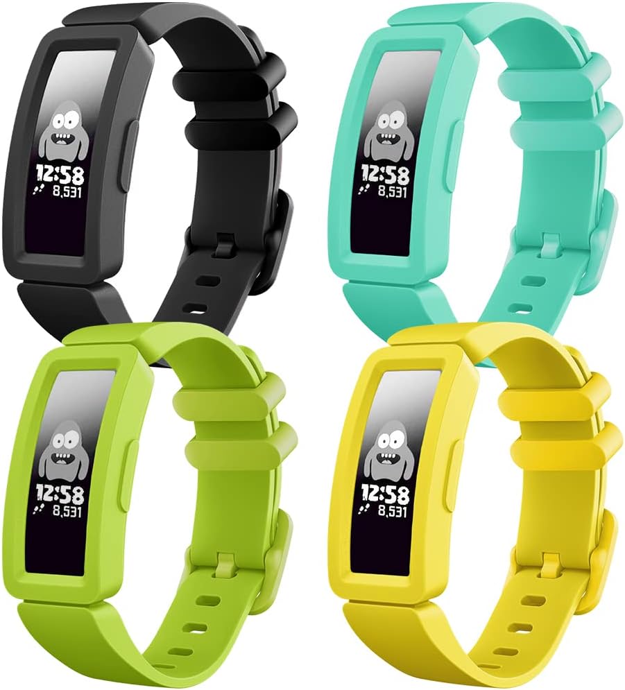 Vanet Compatible with Fitbit Ace 2 Strap for Kids 6+, 4 Pack Colorful Soft Silicone Band Waterproof Sport Replacement Wristbands Compatible with Fitbit Ace 2 Strap Kids Boys Girls