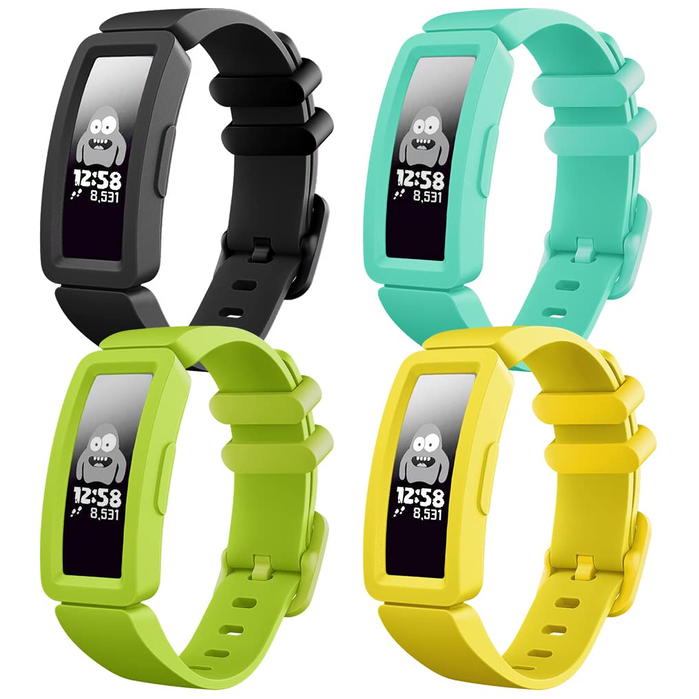 Vanet Compatible with Fitbit Ace 2 Strap for Kids 6+, 4 Pack Colorful Soft Silicone Band Waterproof Sport Replacement Wristbands Compatible with Fitbit Ace 2 Strap Kids Boys Girls