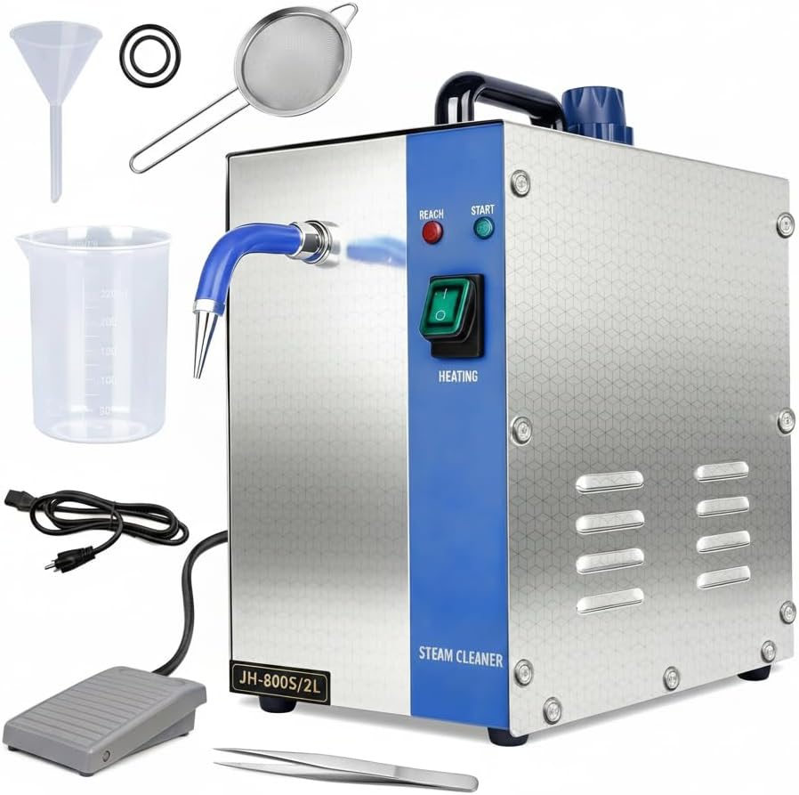Professional High-Pressure Jewelry Steam Cleaner, 135°C/275°F High-Temperature Steam, 8-Min Fast Heat-Up, 0.5 Gal/2L Large Water Tank, Complete Accessories, Ideal for Gem & Diamond Jewelry Cleaning.