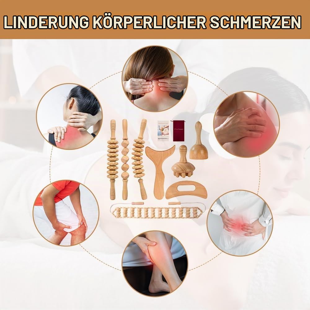 8-teiliges Holz Massage Set – Maderotherapie Massager für Lymphdrainage, Körperformung & Anti-Cellulite, Muskelentspannung und Schmerzlinderung