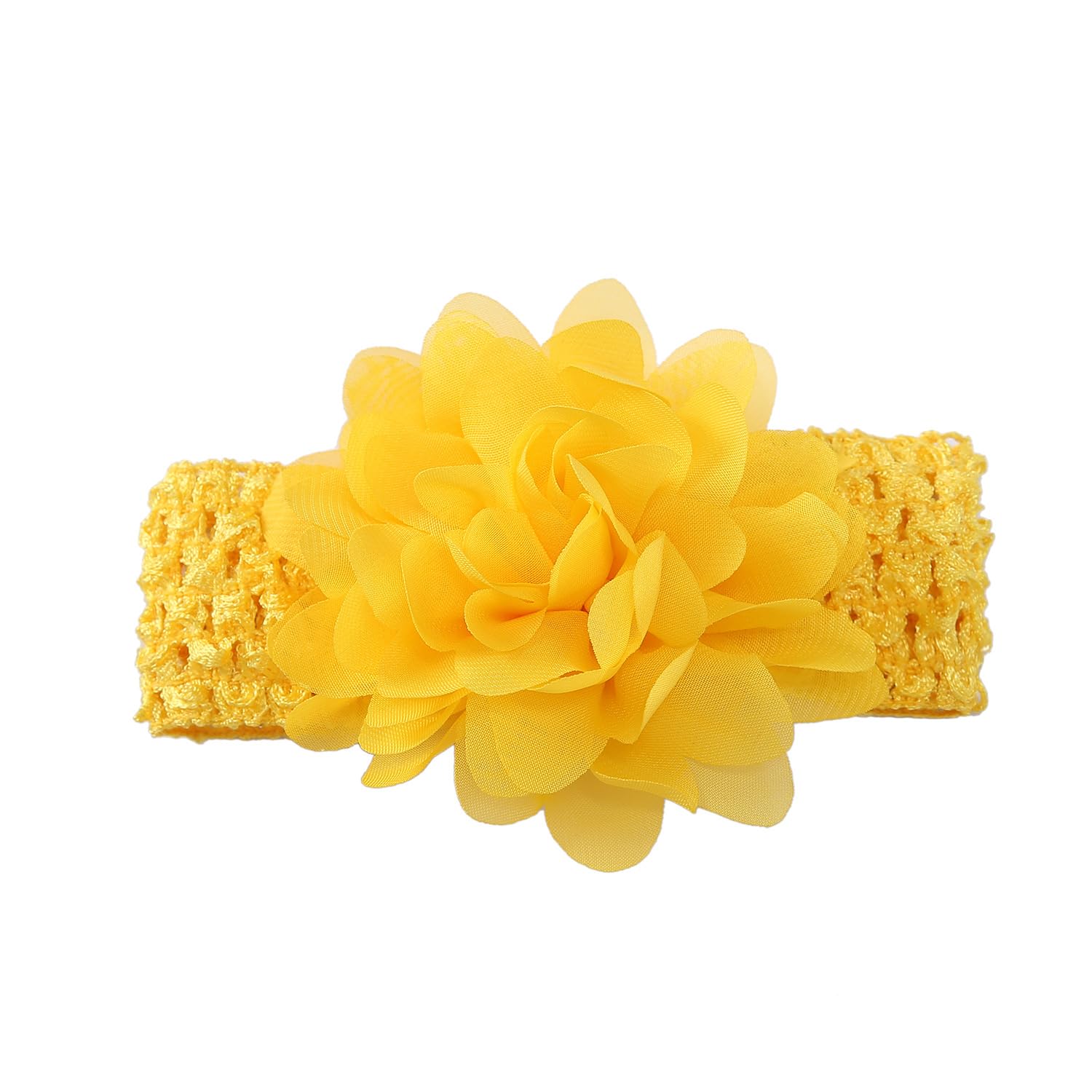 Pack of 5 Stretchy Hair Bands with Large Flowers, Baby Headband, Coloured Chiffon Headbands, Cute Headwear, Delicate Flowers, Hair Accessories, Headwraps for Babies, Newborns, Infants, Gold โ image 1