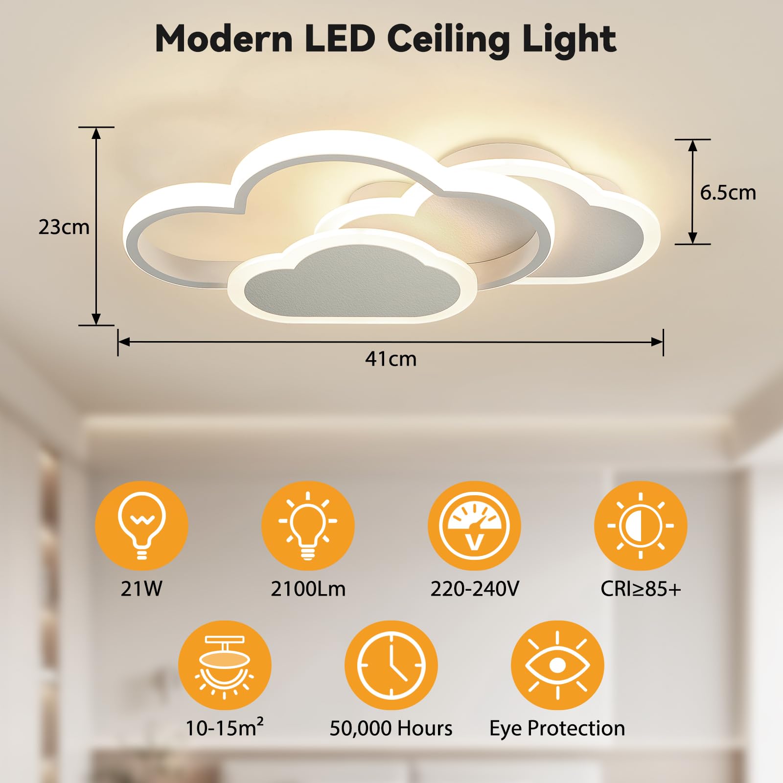 Plafoniera LED Soffitto Bambini 21W, 3000K/4500K/6500K Lampada 2100lm CRI≥80, Lampadario per Soggiorno, Camera da Letto, Ufficio, Cucina e Corridoio con Funzione Memoria Bianco