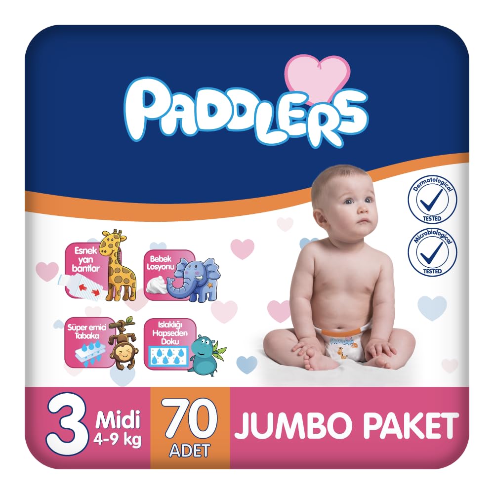 Paddlers Bebek Bezi 3 Numara Midi (4-9 Kg) 70 Adet – Jumbo Paket
