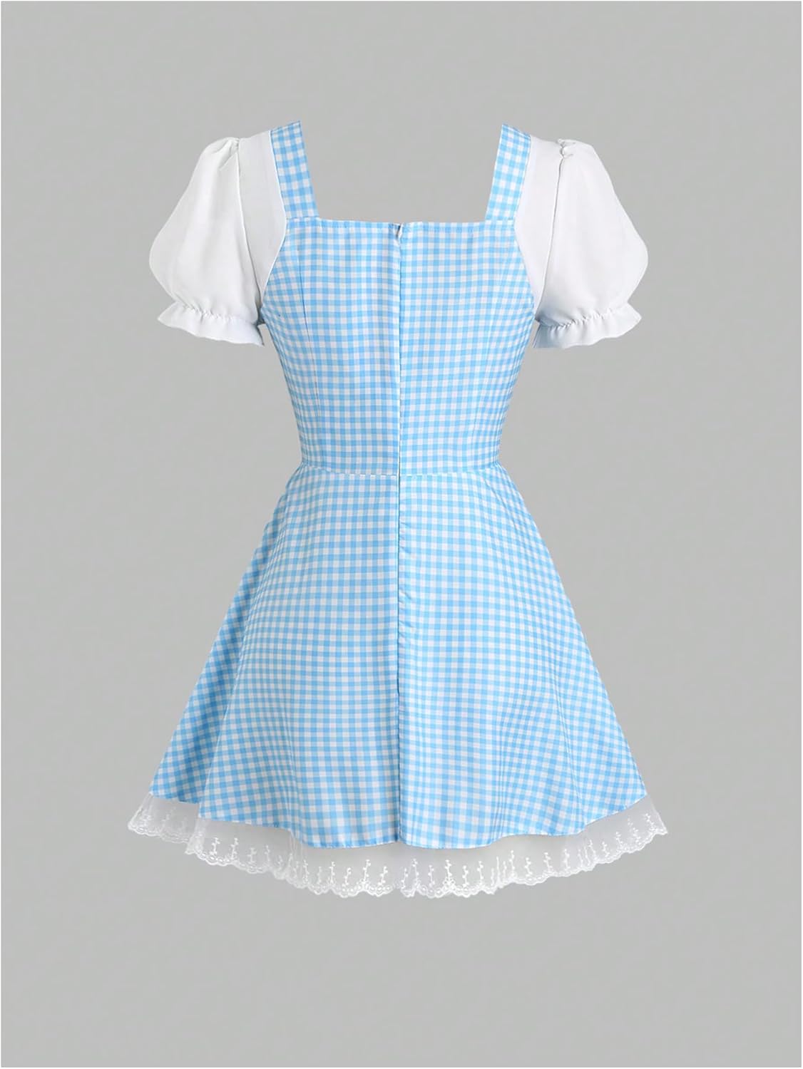 Floerns Women's Coquette Puff Sleeve Plaid Dress Square Neck Lace Trim Going Out Dresses - Image 2