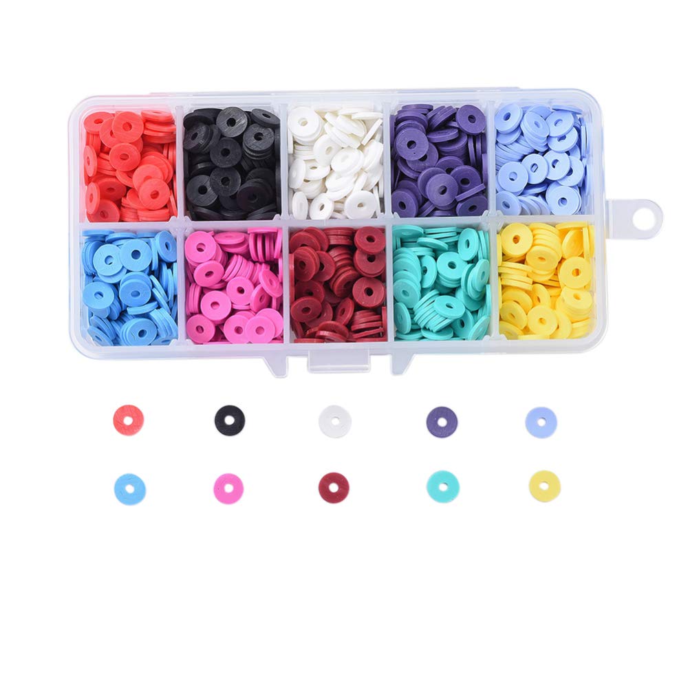 SiTey 1 Box 10 Colors Environmental Handmade Polymer Clay Beads Disc Beads Heishi Beads Flat Bracelet Beads for Jewelry Making DIY Craftings-8mm