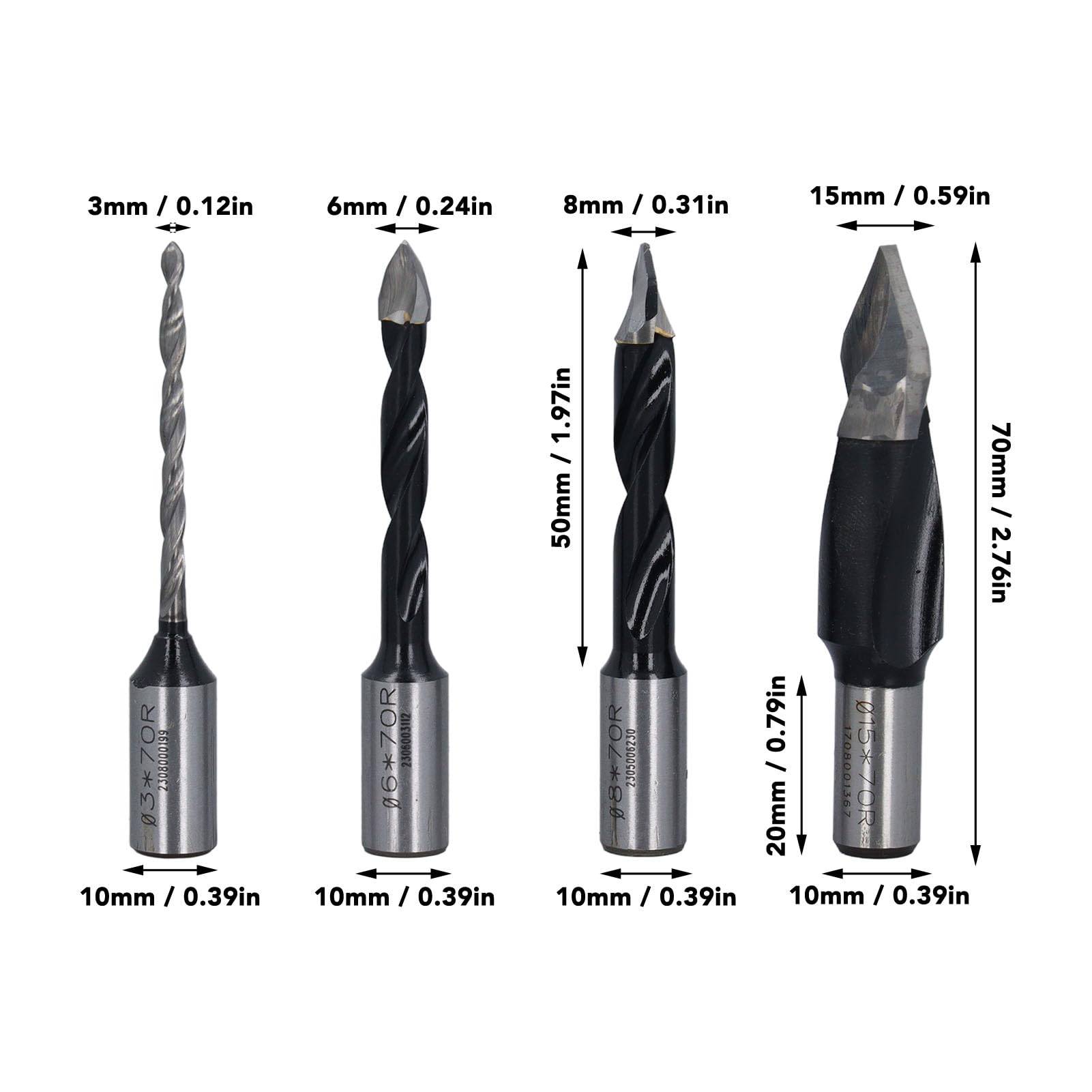 FLEXMAN Jeu de 4 Forets, Fraises en Acier Rapide 3 mm, 6 mm, 8 mm, 15 mm, avec Boîte de Rangement pour Perceuses à Main, Perceuses d'Établi et Perceuses Verticales.