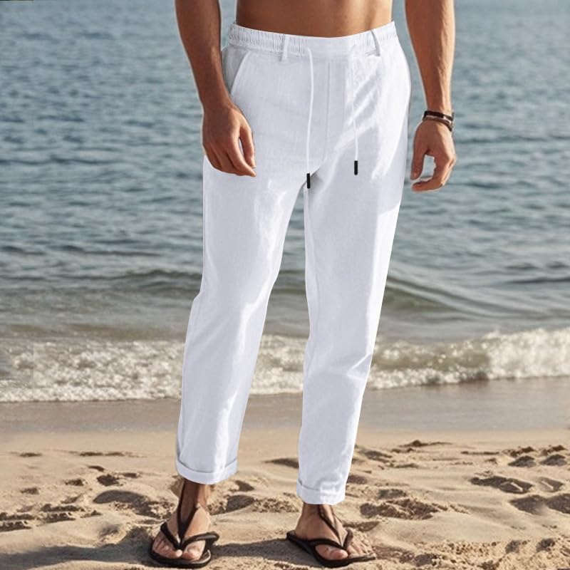 Casual Pants for Men Cotton Elastic Waist Casual Drawstring Loose Fit Yoga Straight Trousers with Pockets