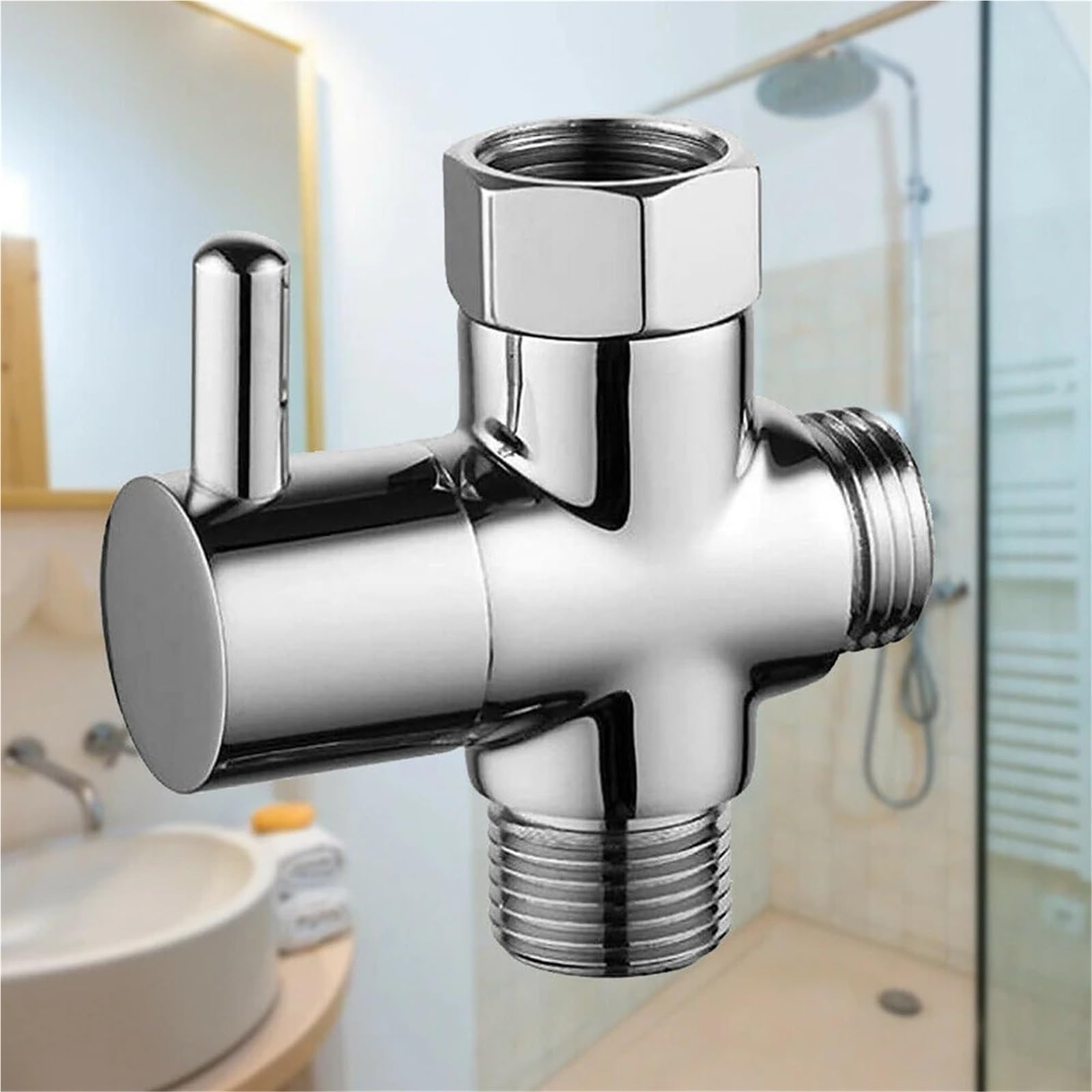Válvula desviadora de 3 vías for jardín, hogar, cocina, grifo mezclador, válvula ángulo, adaptador en T, G1/2 para Fregadero, Cocina y Baño