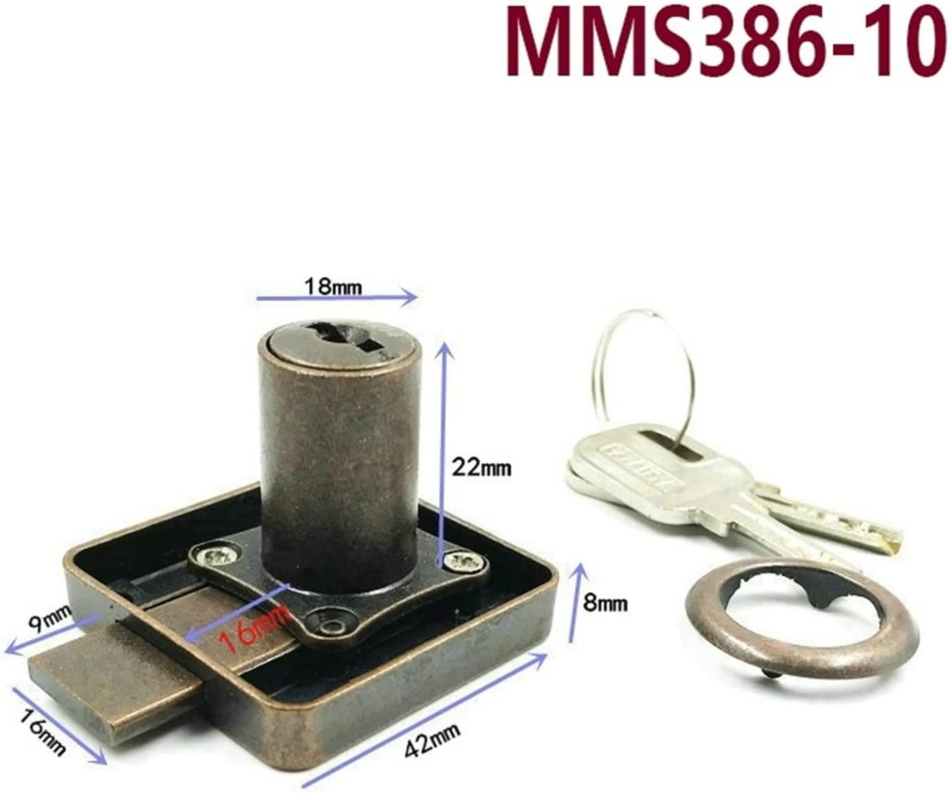 Drawer Lock Bronze with Keys Keyed Different Furniture Hardware MMS386 1Pcs (Color : 1 pcs NO 10)