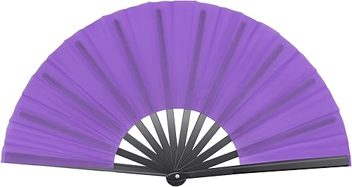 Miniatura 10 de Quacc Ventilador de mano plegable grande de 13 pulgadas, tela de nailon vintage, retro, gran abanico para baile de línea, festival chino de Kung Fu,