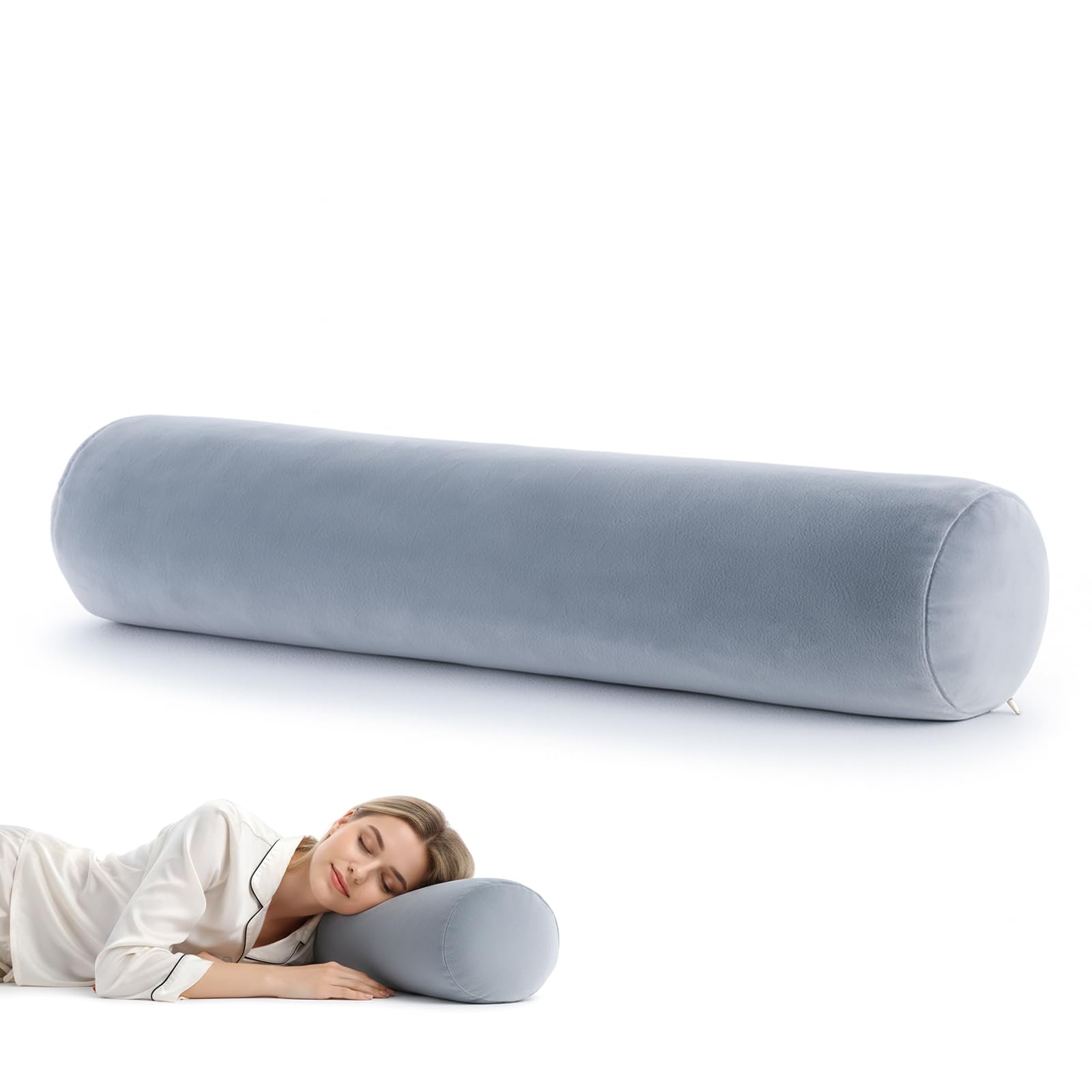 Photo 1 of Long Round Body Pillow Cover, 7.9 x 35 Inch Soft Velvet Body Pillow Long Bodys Pillowcases with Zipper Closure Dark Gray Round Bolster Pillowcases for Bedroom Living Room Pillow Insert Not Included