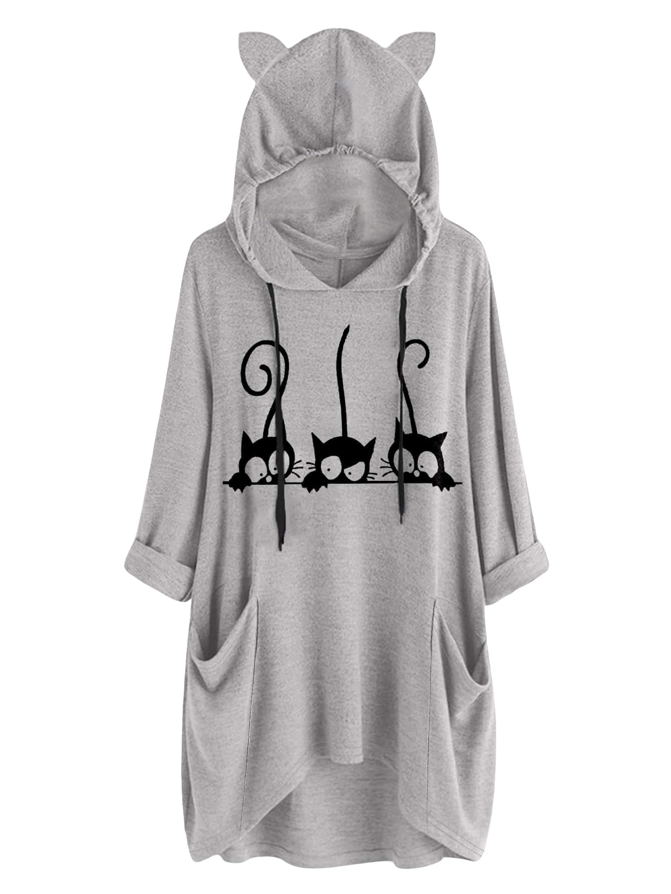 WDIRARAWomen's Plus Size Cartoon Graphic High Low Hem Cute Hoodie Tunic Sweatshirt with Pocket