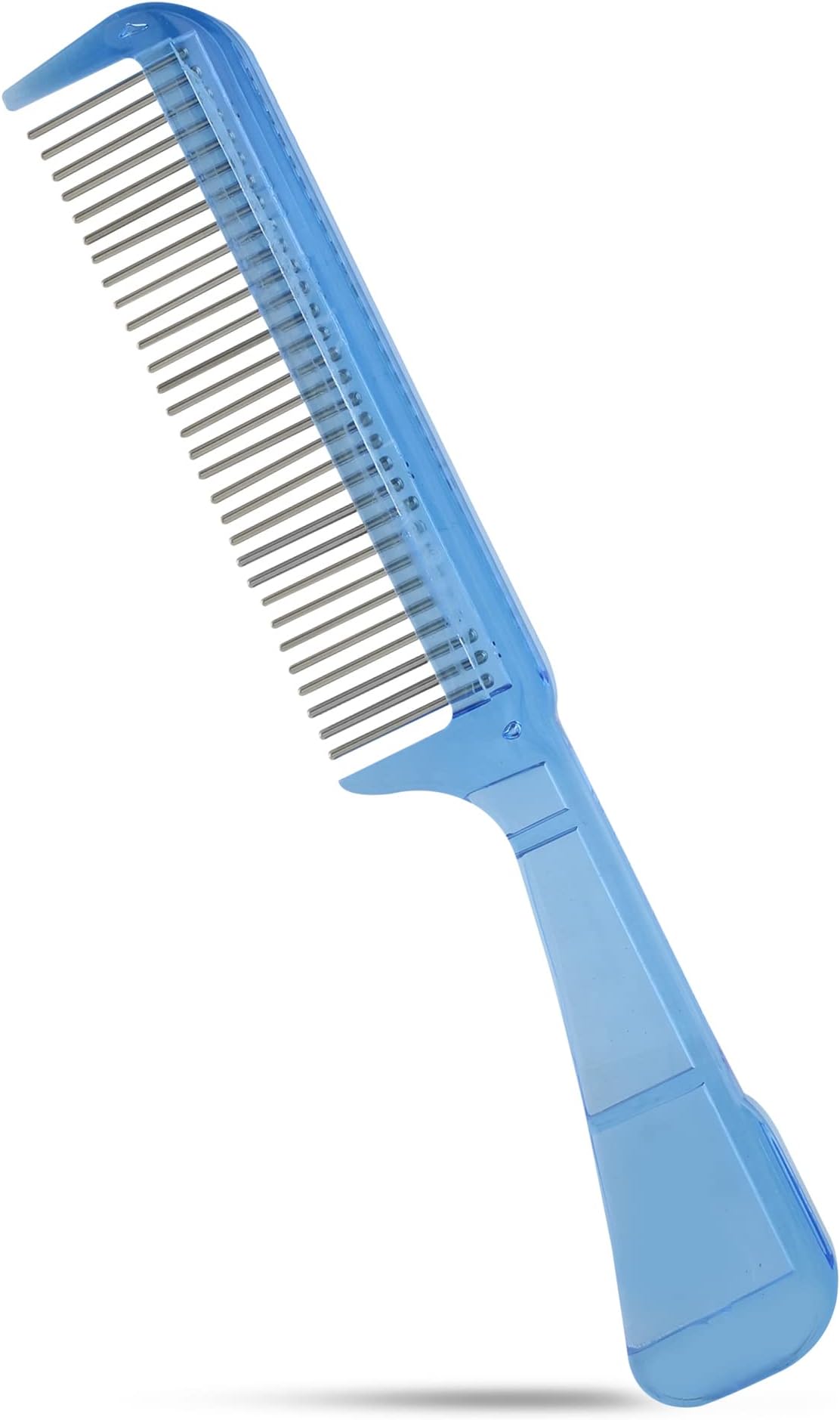 Hair doctor handle comb with silky smooth rotating teeth reduces hair breakage and shedding (30 stainless steel teeth, ice blue)
