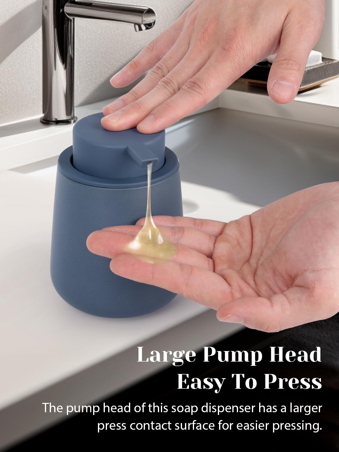 INGOFIN Dispenser per lozione in ceramica, 350 ml, ricaricabile, dispenser di sapone liquido da bagno, moderno dispenser di sapone liquido con pompa, dispenser di sapone per piatti per cucina, blu