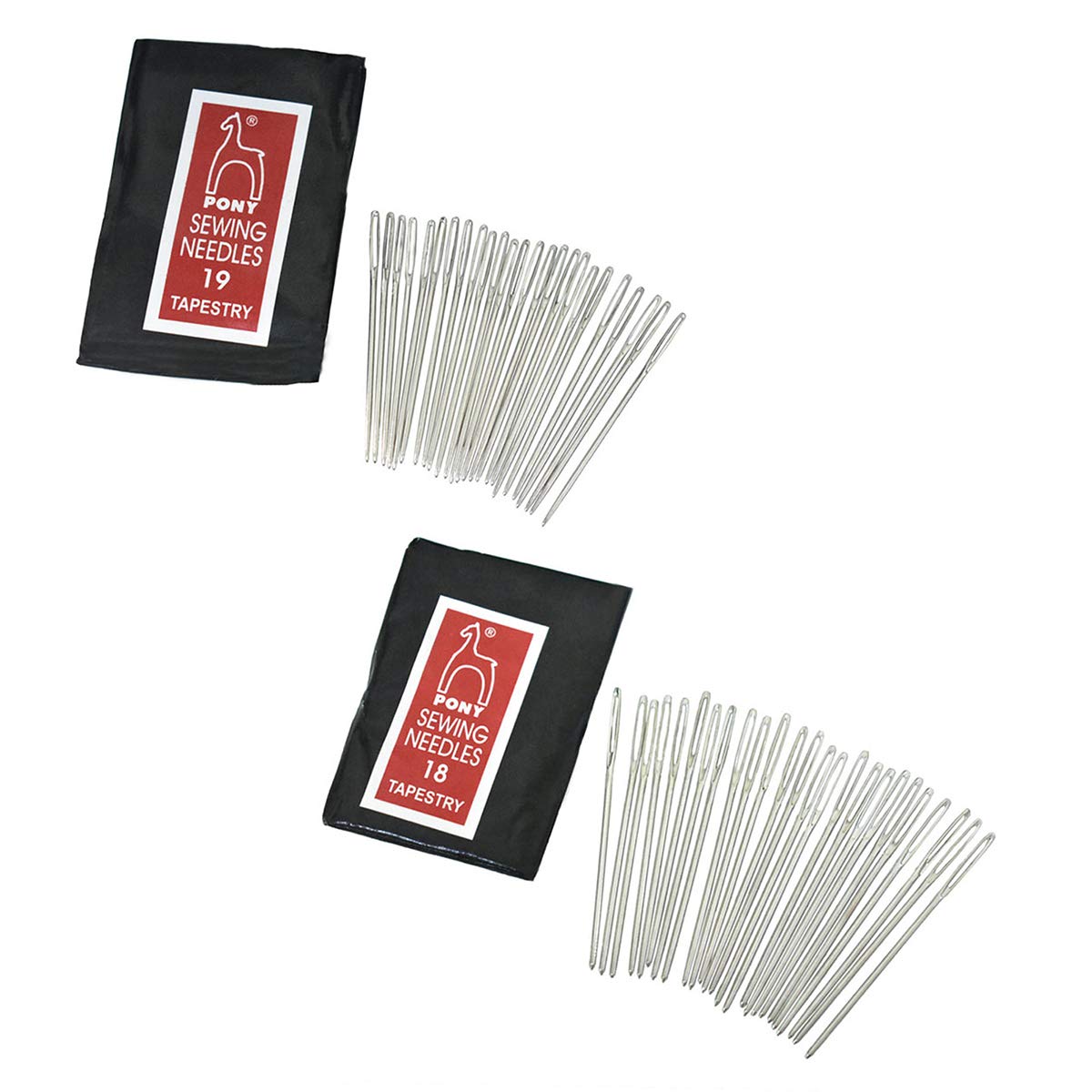Embroiderymaterial Pony Tapestry Needles Hand Sewing Needles for Cross Stitching, Size 18 & 19, 2 Packets (25 Needles in Each Size)
