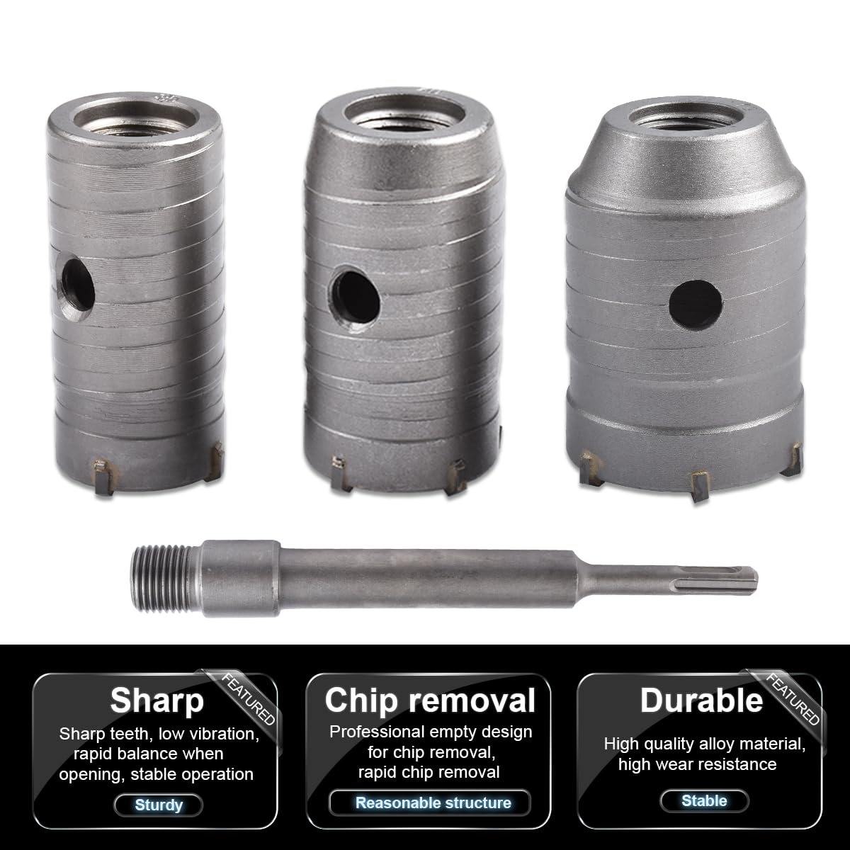 8 Pz Seghe a Tazza per Muro, Sega Fresa a Tazza Carotatrice Muro Cemento + 200mm Asta di Collegamento + Punta Centrale + Vite di Posizionamento - 30mm, 35mm, 40mm, 45mm, 50mm, 55mm, 60mm, 65mm
