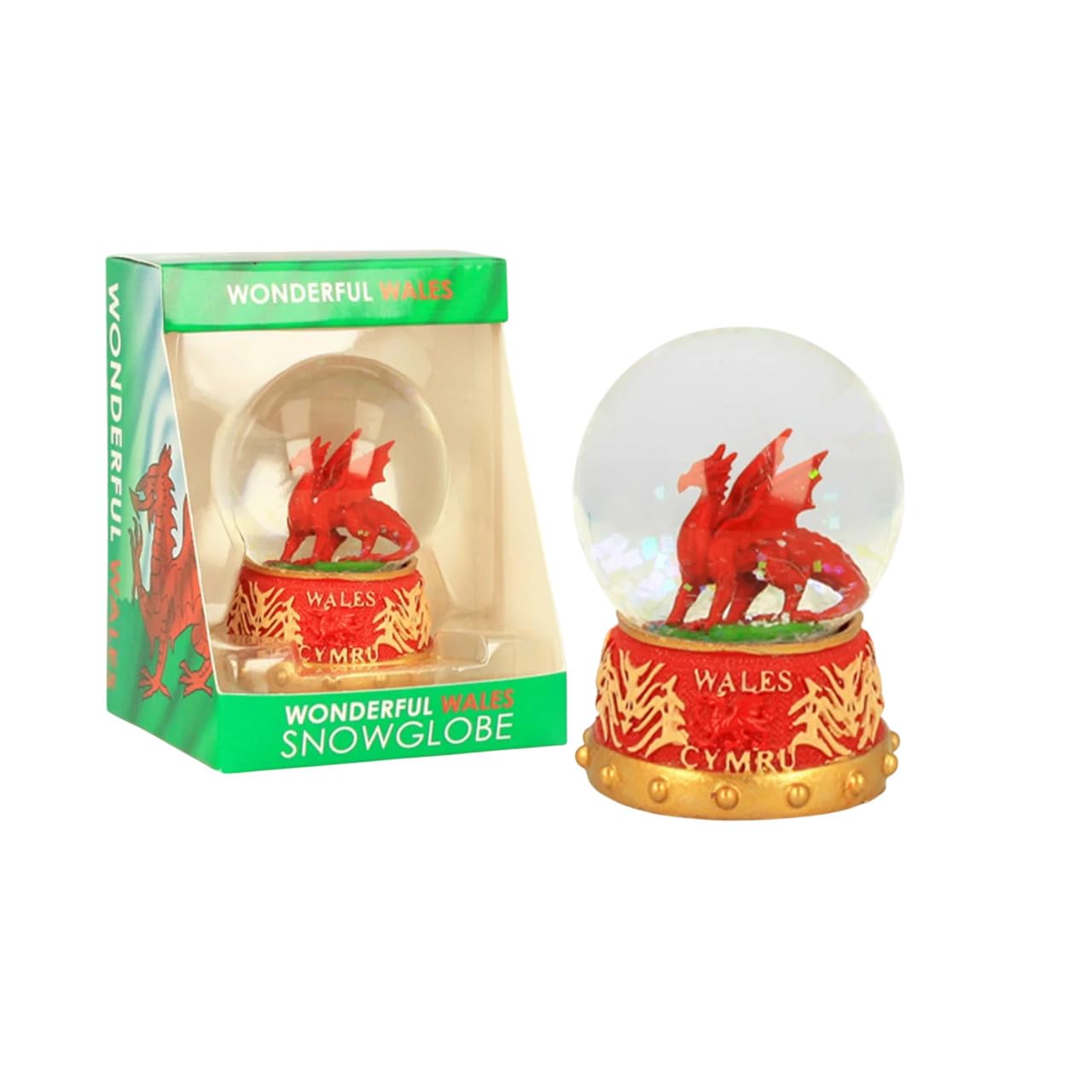 Elgate Red Wales Celtic Dragon Resin Snowstorm | Glass Glitter Decorative Snow Globe Ornament Figurine | Handcrafted Mythical Dragon Decor | For Fantasy Fans, Collectors & Celtic Heritage Lover