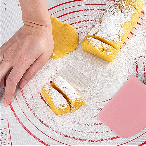 Alltop Bowl Spatula & Bench Scraper,Flexible Plastic Multipurpose Kitchen Pastry Cutter Tool,Food Scrappers For Bread Dough Baking Cake Fondant Icing,Set Of 2 Pieces - White&Pink #TOP3
