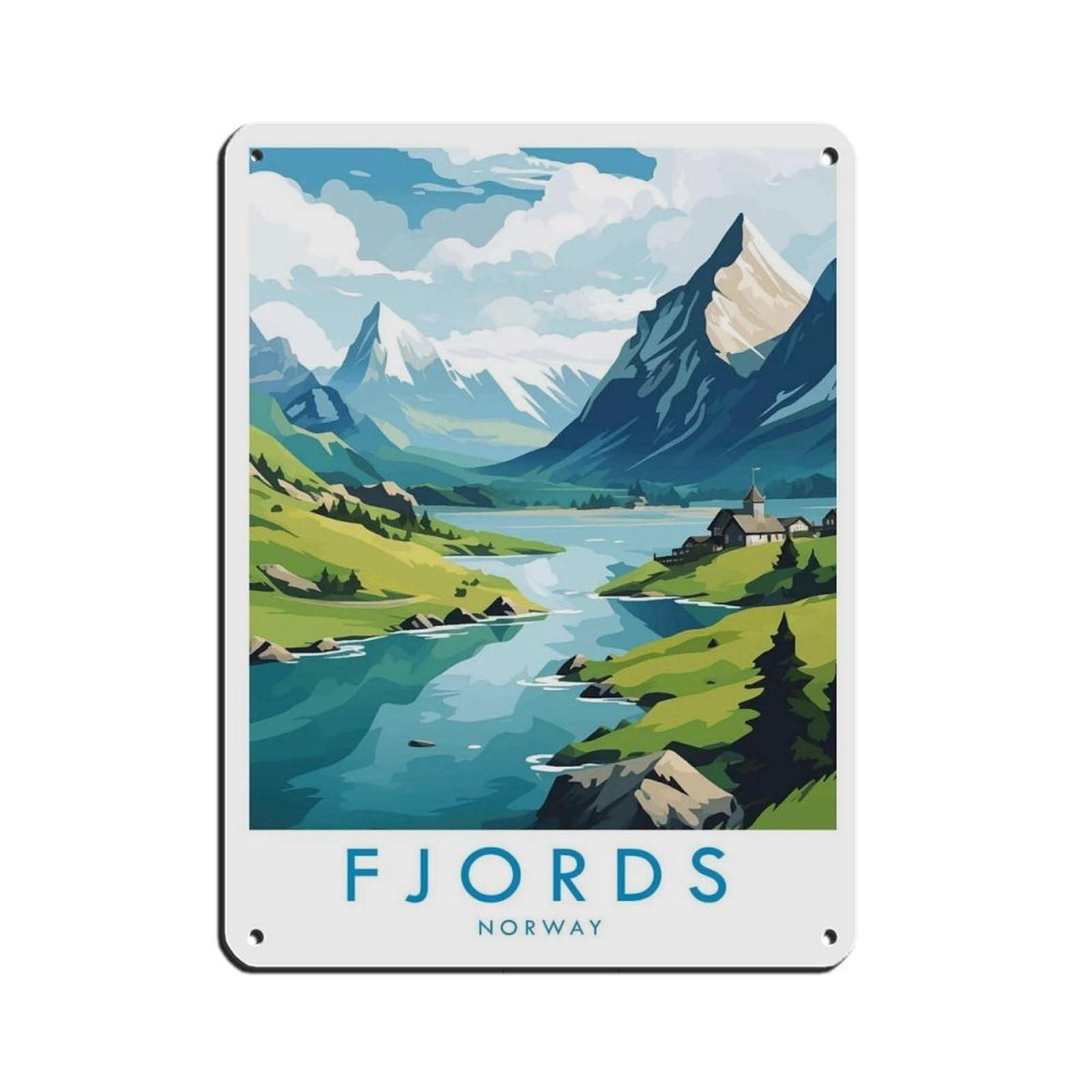 Fjords Travel Poster, Norway Retro Poster Metal Tin Sign Chic Art Retro Iron Painting Bar People Cave Cafe Family Garage Poster Wall Decoration 12x16inch(30x40cm)