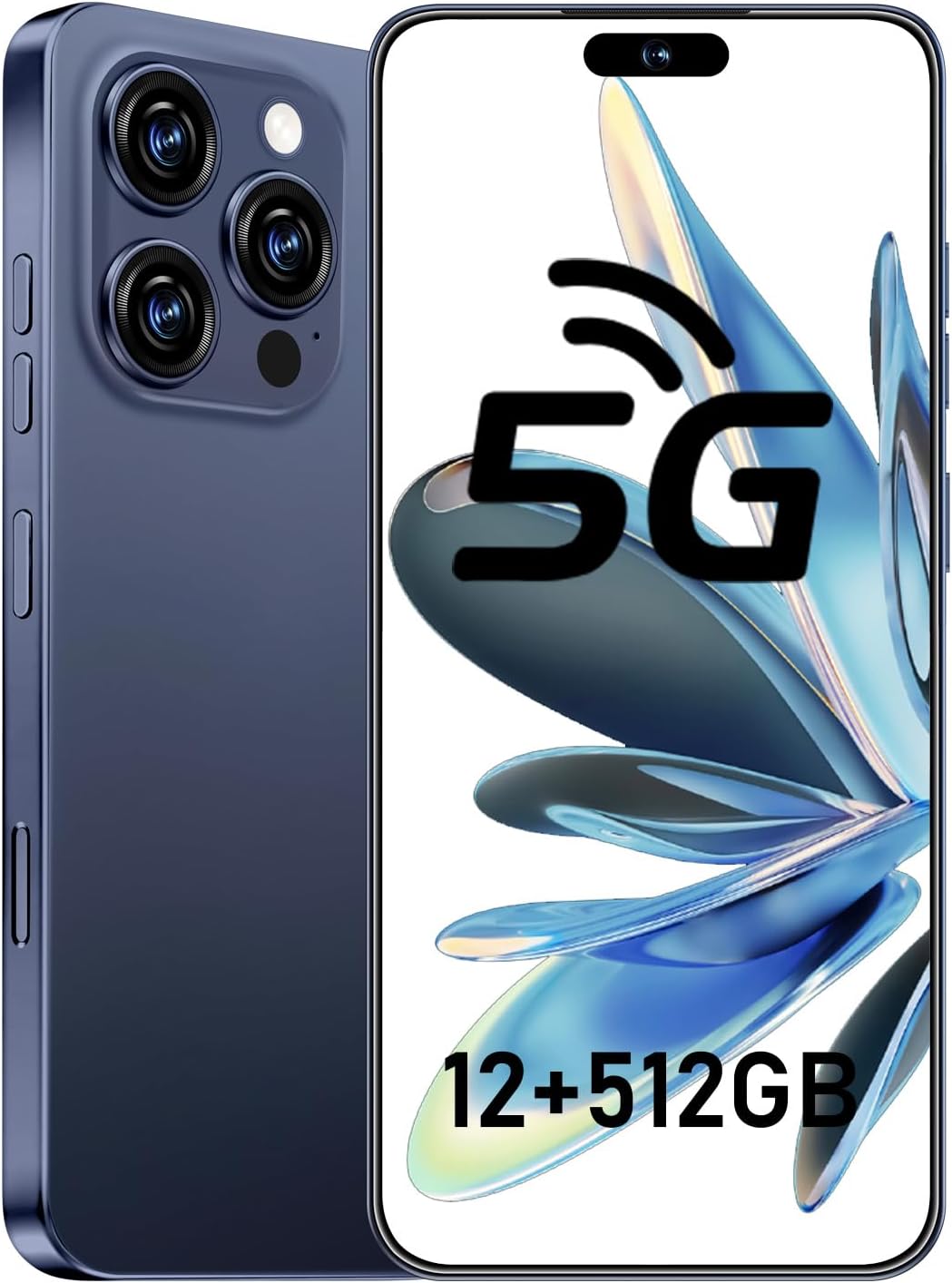 I16 PROMAX 5G Phone,Smartphone Unlocked Cell Phone 12GB+512GB/6.99“ HD Screen Display/68MP+108MP Camera/7000 mAh, Dual SIM Card/Face Unlock/Fingerprint Button Unlock-and take Photos(Dark Blue)