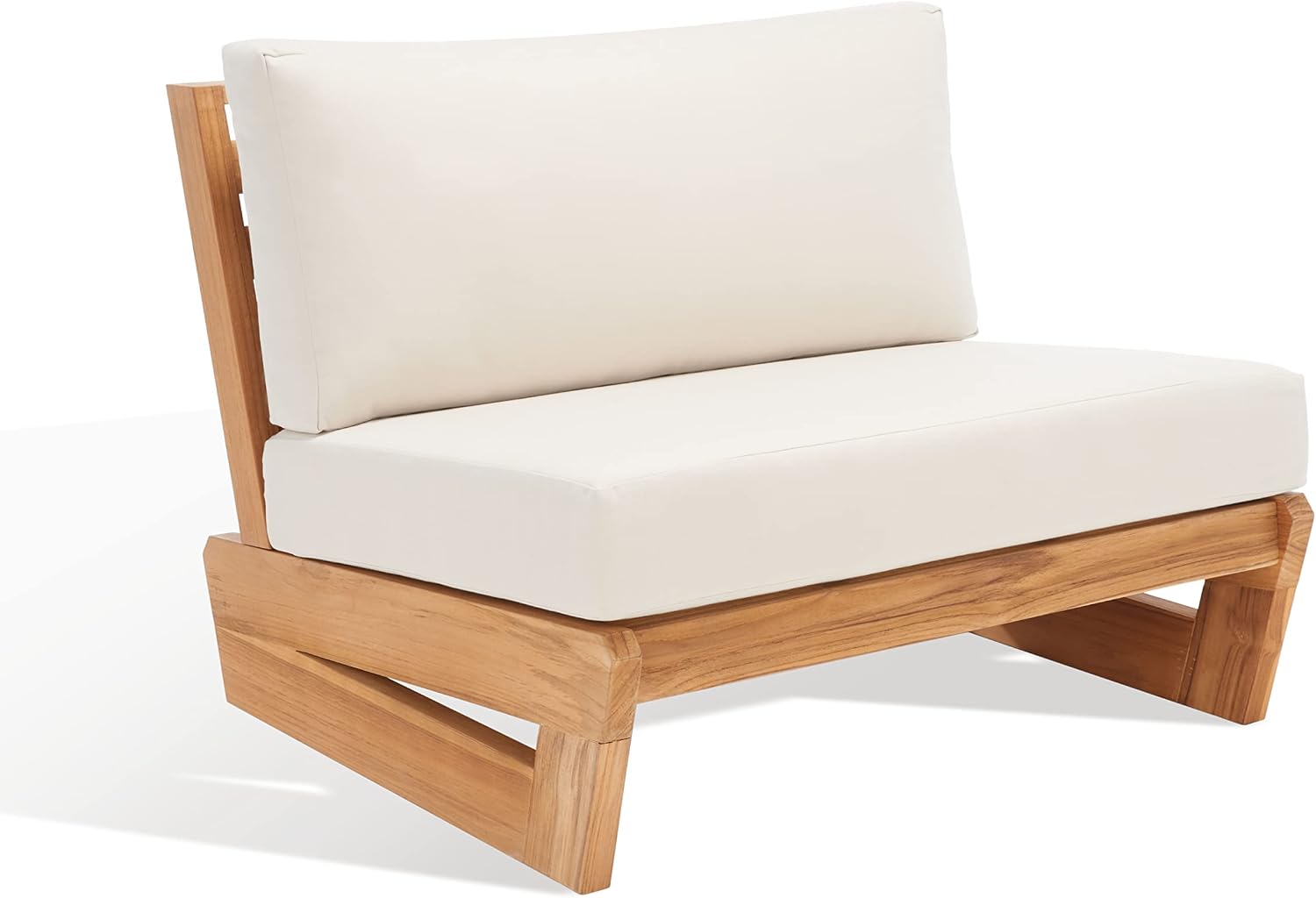 SAFAVIEH Outdoor Couture Collection Julianne Natural Solid Teak Wood/Beige Cushion Patio Chair (CPT1031A)