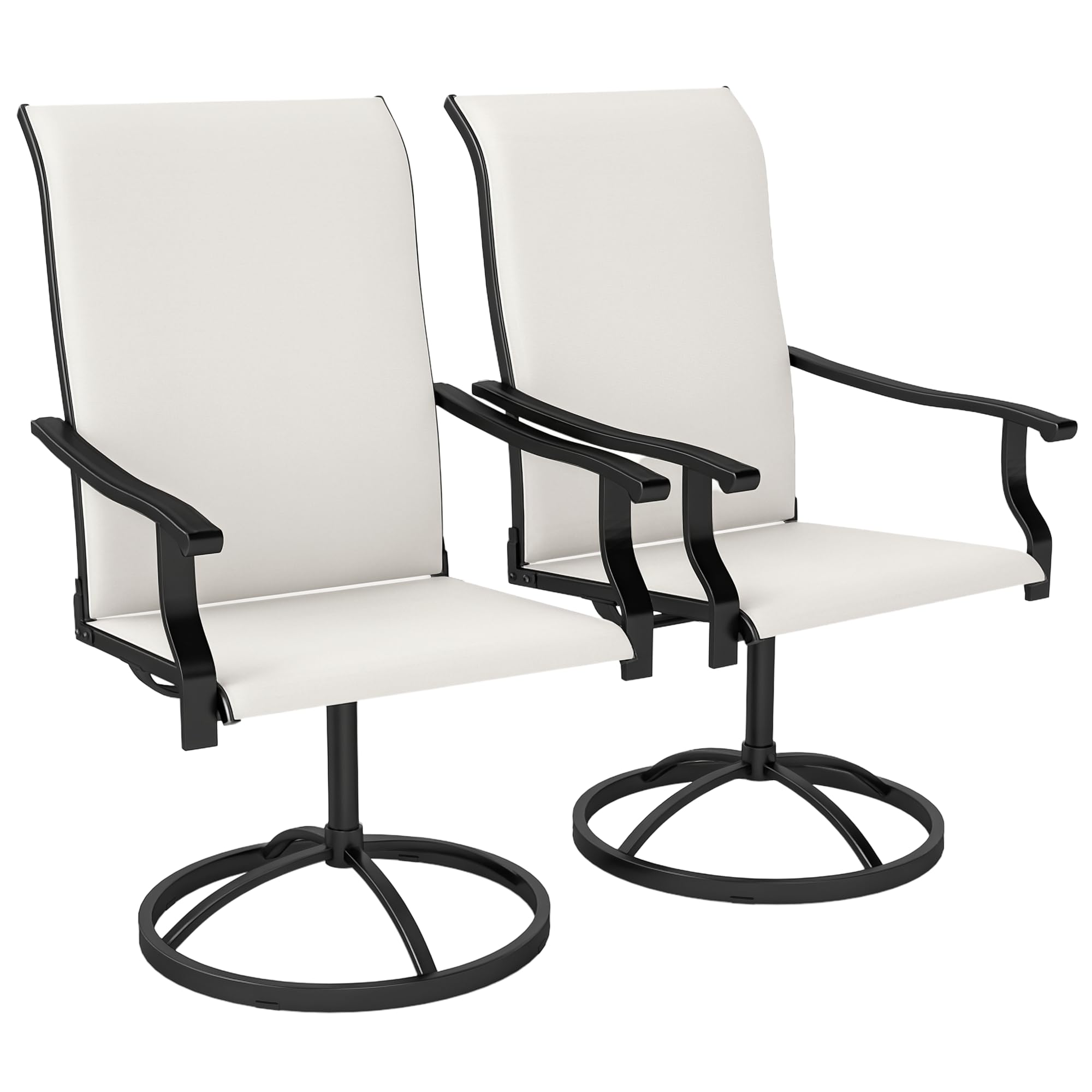 Juego de 2 sillas giratorias para patio al aire libre, sillas de comedor con respaldo alto con tela de malla para todo tipo de clima y marco de metal para patio trasero, césped, porche o